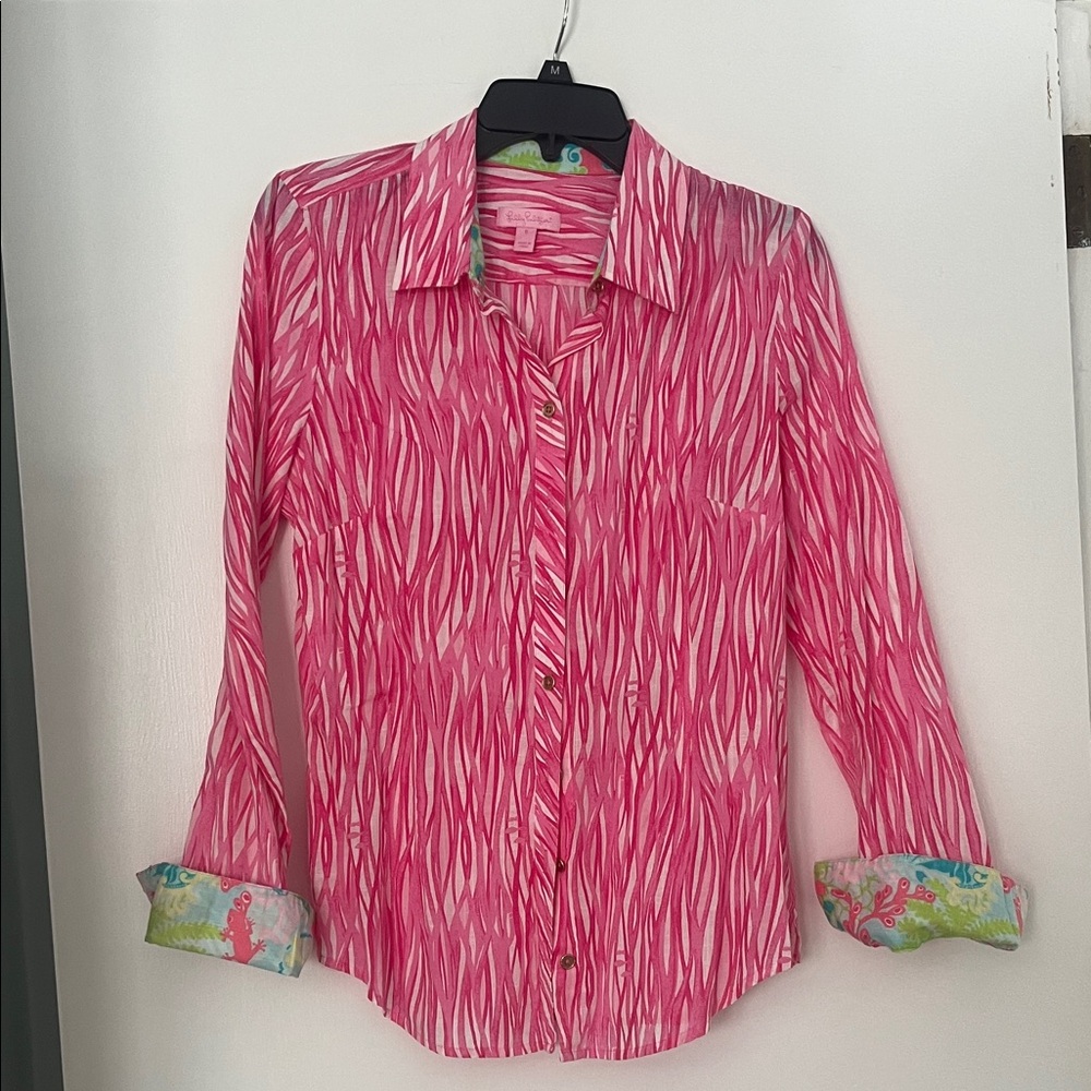 Lilly Pulitzer Pink and White Button Down Shirt